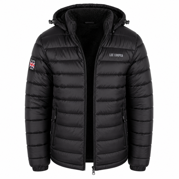 Lee Cooper Men’s Black Puffer Jacket – Hooded Winter Essential