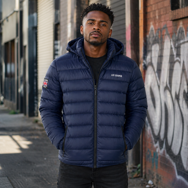 Alternative view of Lee Cooper Men’s Navy Puffer Jacket – Hooded Winter Essential