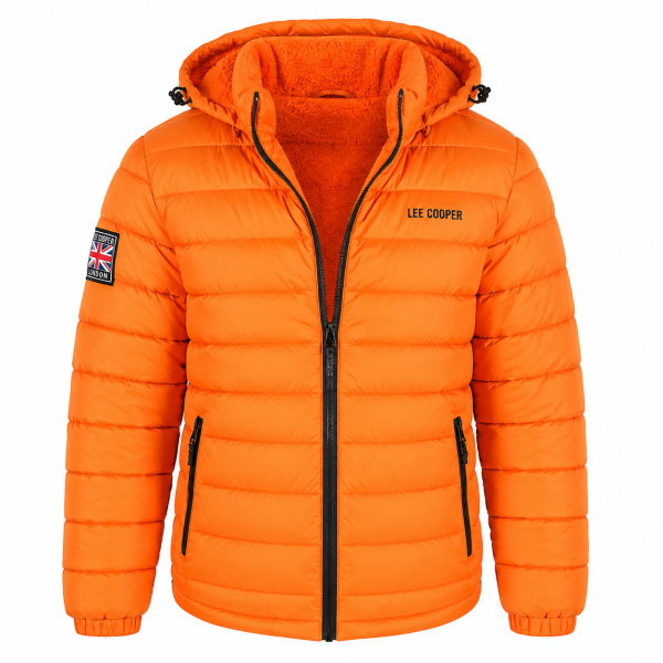 Lee Cooper Men’s Orange Puffer Jacket – Hooded Winter Essential