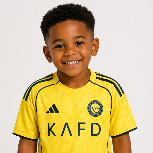 Alternative view of Al Nassr Kids 2025/26 Home Jersey – Ronaldo #7 (PRE-ORDER | 20–25 Day Delivery SA)