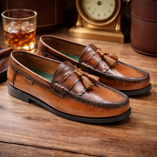 Dakotas Kelvin Hi-Shine Moc Tassel Loafers – Tan Genuine Leather - Image 5