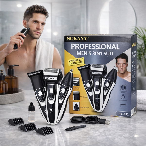 Sokany Professional 3-in-1 Men's Grooming Kit – Beard Trimmer, Hair Clipper & Nose Trimmer (Rechargeable) - Image 3
