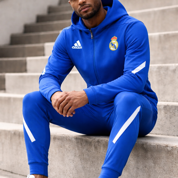Alternative view of Real Madrid 2025/26 Blue Full-Zip Hoodie Tracksuit Set – PRE-ORDER (Monthly Drop)