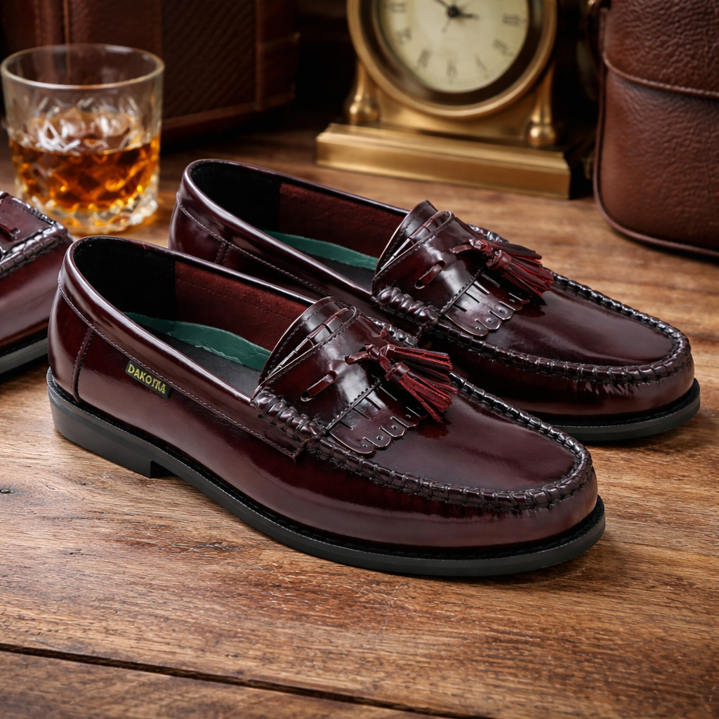 Dakotas Kelvin Hi-Shine Moc – Burgundy Genuine Leather Tassel Loafer - Image 5
