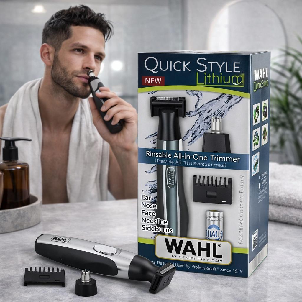 Wahl All-In-One Quick Style Lithium Trimmer – Ear, Nose, Face & Neckline Grooming Kit - Image 4