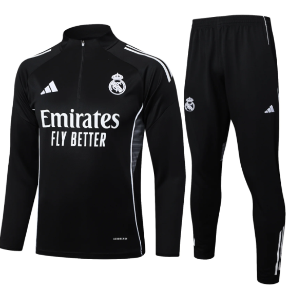 Real Madrid 2025/26 Black Half-Zip Training Tracksuit Set – PRE-ORDER (Monthly Drop)