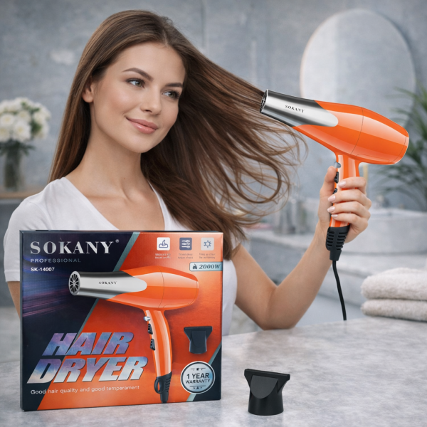 Sokany Professional 2000W Hair Dryer – Orange & Chrome Salon Power Blow Dryer - Image 3