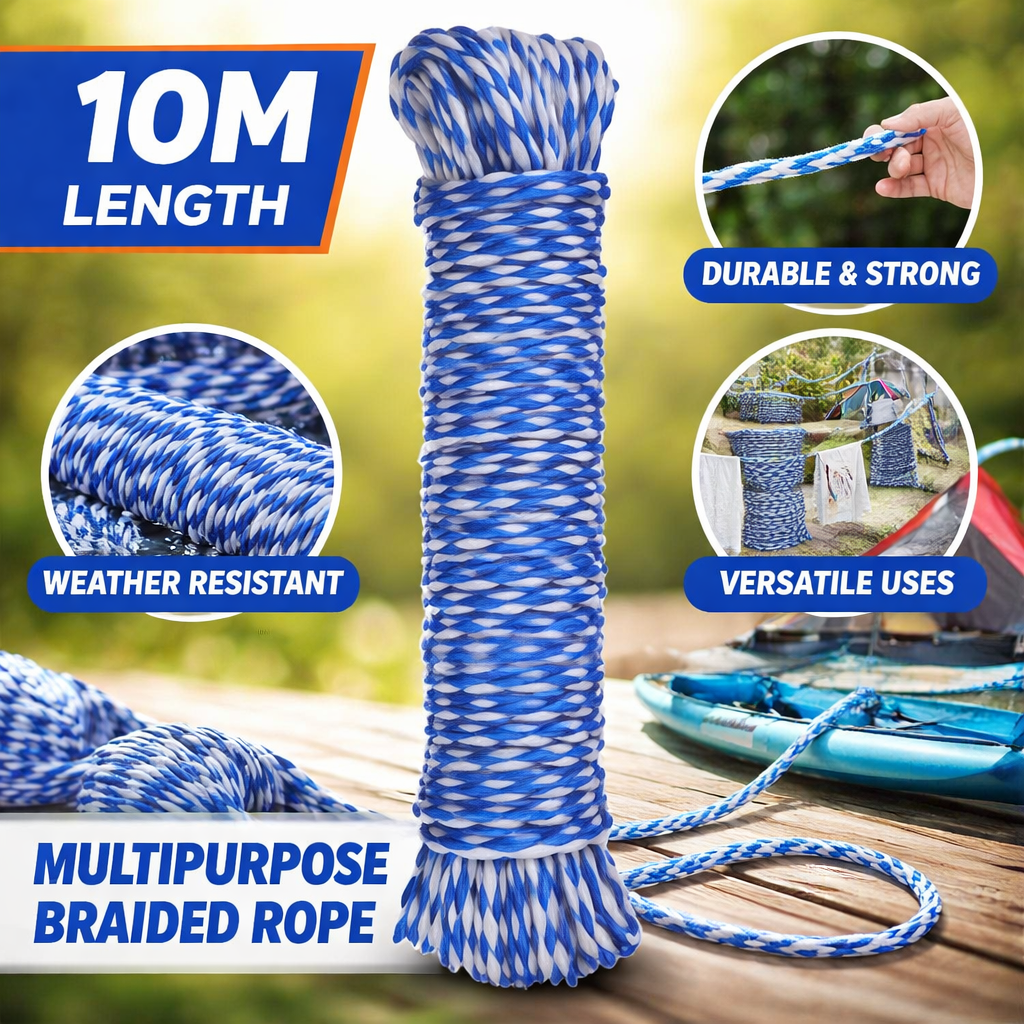 Casey 10m Utility Rope – 4mm Blue & White Multipurpose Outdoor Rope