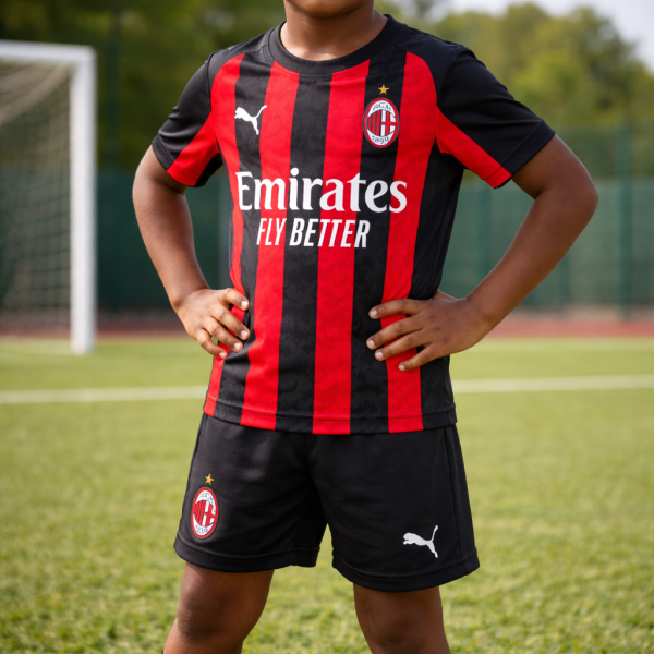 AC Milan Kids Home Kit 2025/26 – Jersey & Shorts | PRE-ORDER