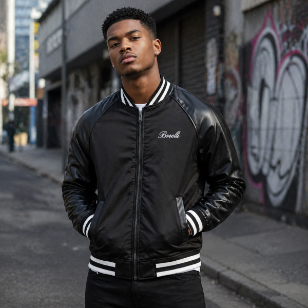 Alternative view of Borelli Black Bomber Jacket – Premium Italia Crest | Slim Fit Streetwear