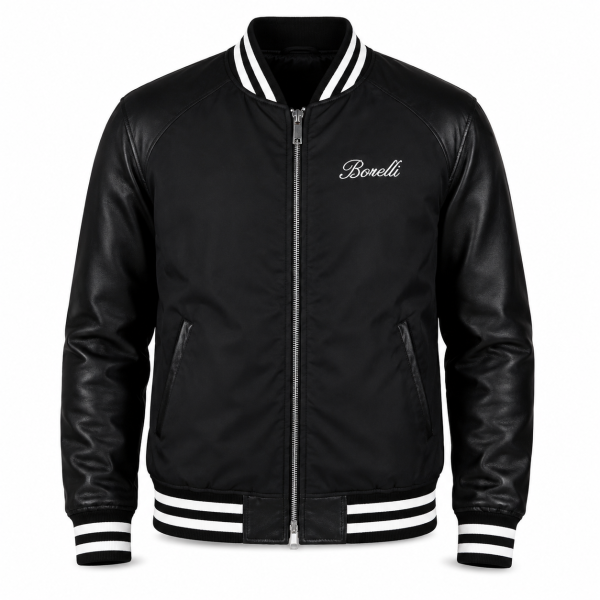 Borelli Torinio Black Bomber Jacket – Premium Italia Crest | Slim Fit Streetwear