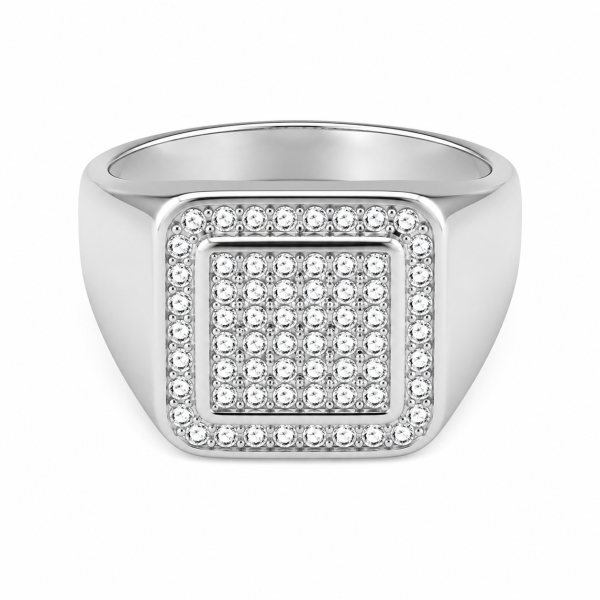 Borelli Silver Stainless Steel CZ Stone Square Signet Ring
