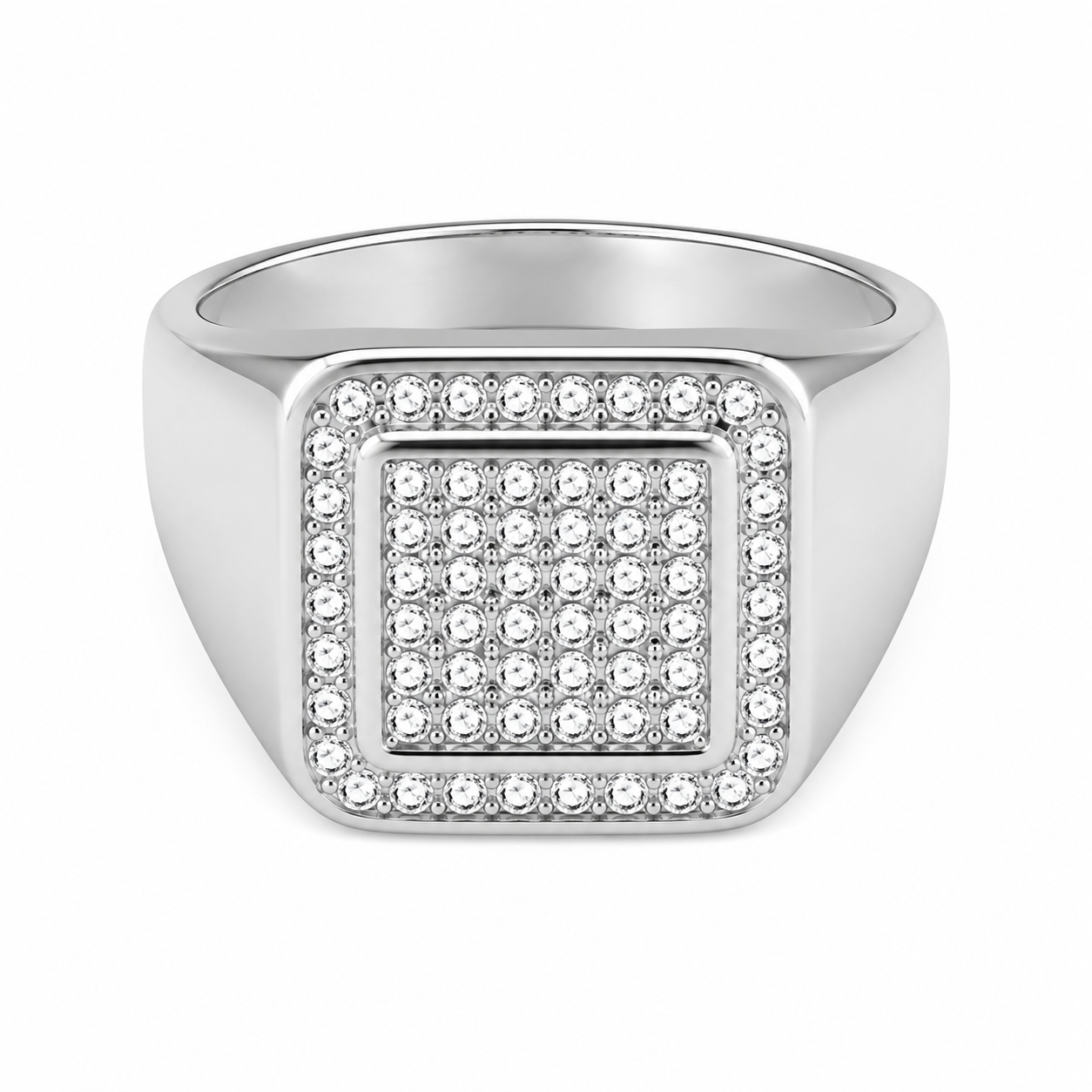Borelli Silver Stainless Steel CZ Stone Square Signet Ring