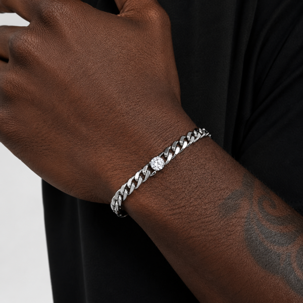 Alternative view of Borelli Silver Stainless Steel Stone Detail Bracelet