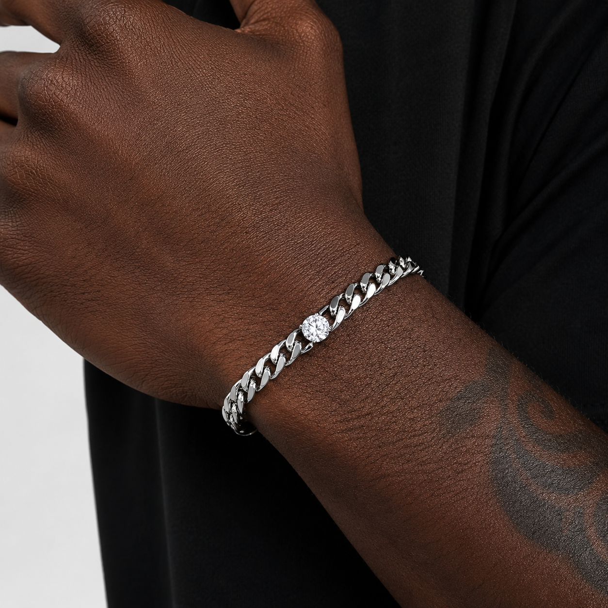Borelli Silver Stainless Steel Stone Detail Bracelet - Image 2