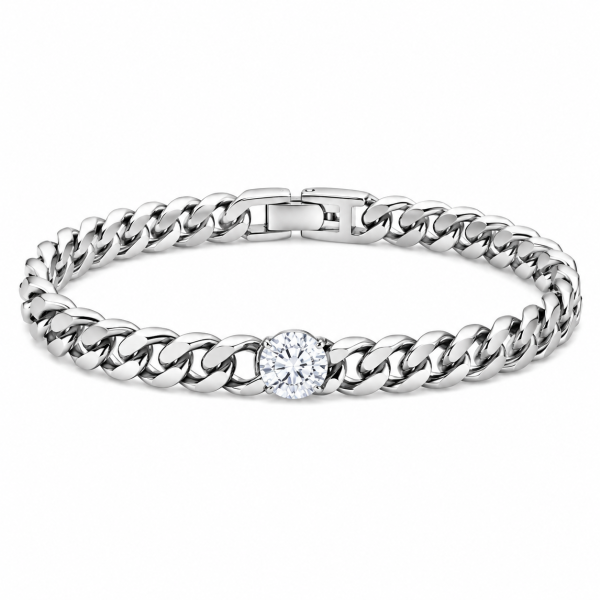 Borelli Silver Stainless Steel Stone Detail Bracelet