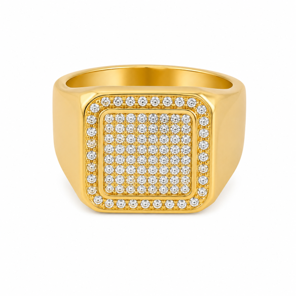 Borelli 18K Gold-Plated CZ Stone Square Signet Ring