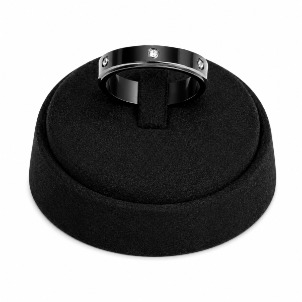 Borelli Black Stainless Steel CZ Stone Screw Detail Ring