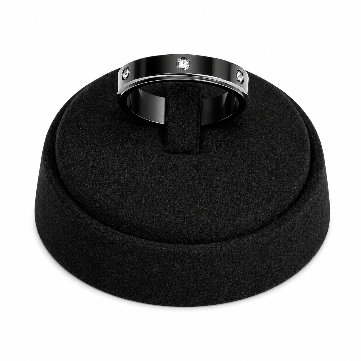 Borelli Black Stainless Steel CZ Stone Screw Detail Ring