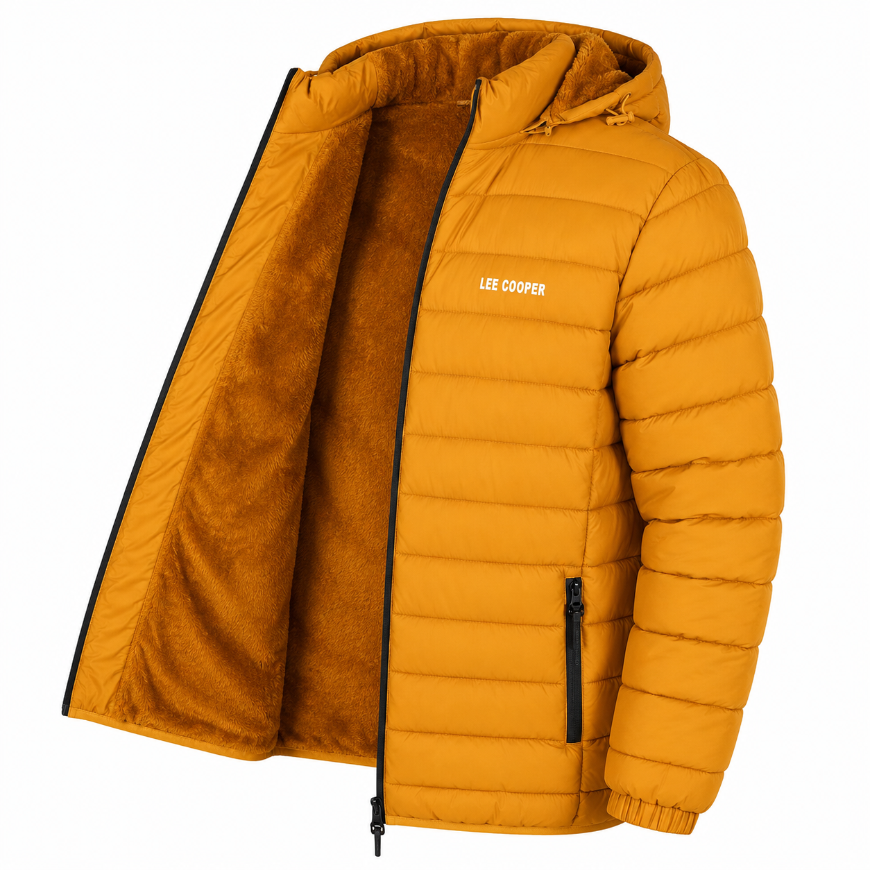 Lee Cooper Men’s Mustard Puffer Jacket – Hooded Winter Essential - Image 6