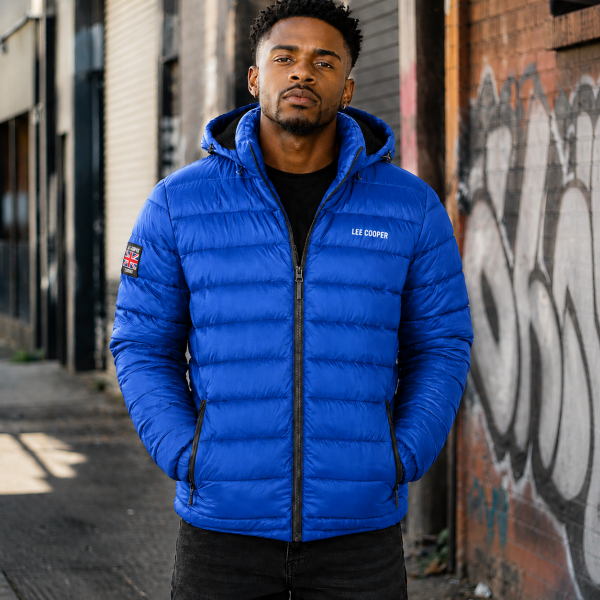 Alternative view of Lee Cooper Men’s Blue Puffer Jacket – Hooded Winter Essential
