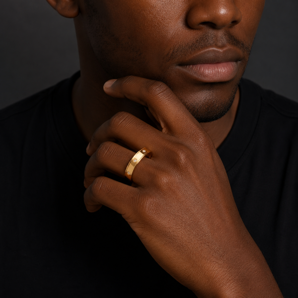 Alternative view of Borelli 18K Gold-Plated CZ Stone Screw Detail Ring