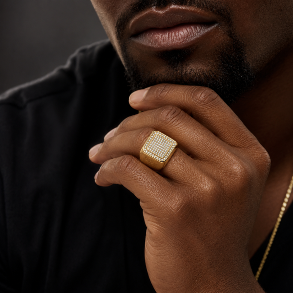 Alternative view of Borelli 18K Gold-Plated CZ Stone Square Signet Ring
