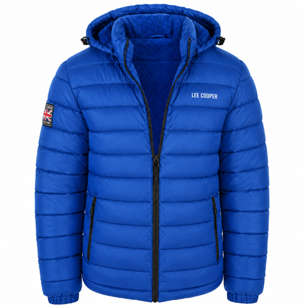 Lee Cooper Men’s Blue Puffer Jacket – Hooded Winter Essential