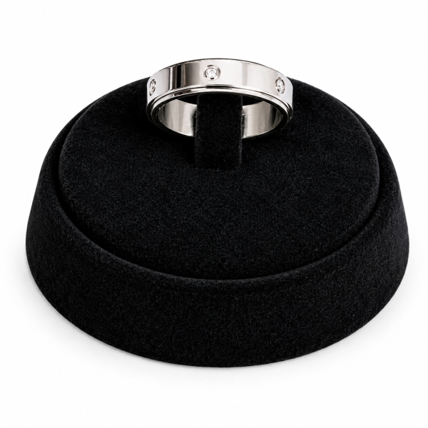 Borelli Silver Stainless Steel CZ Stone Screw Detail Ring
