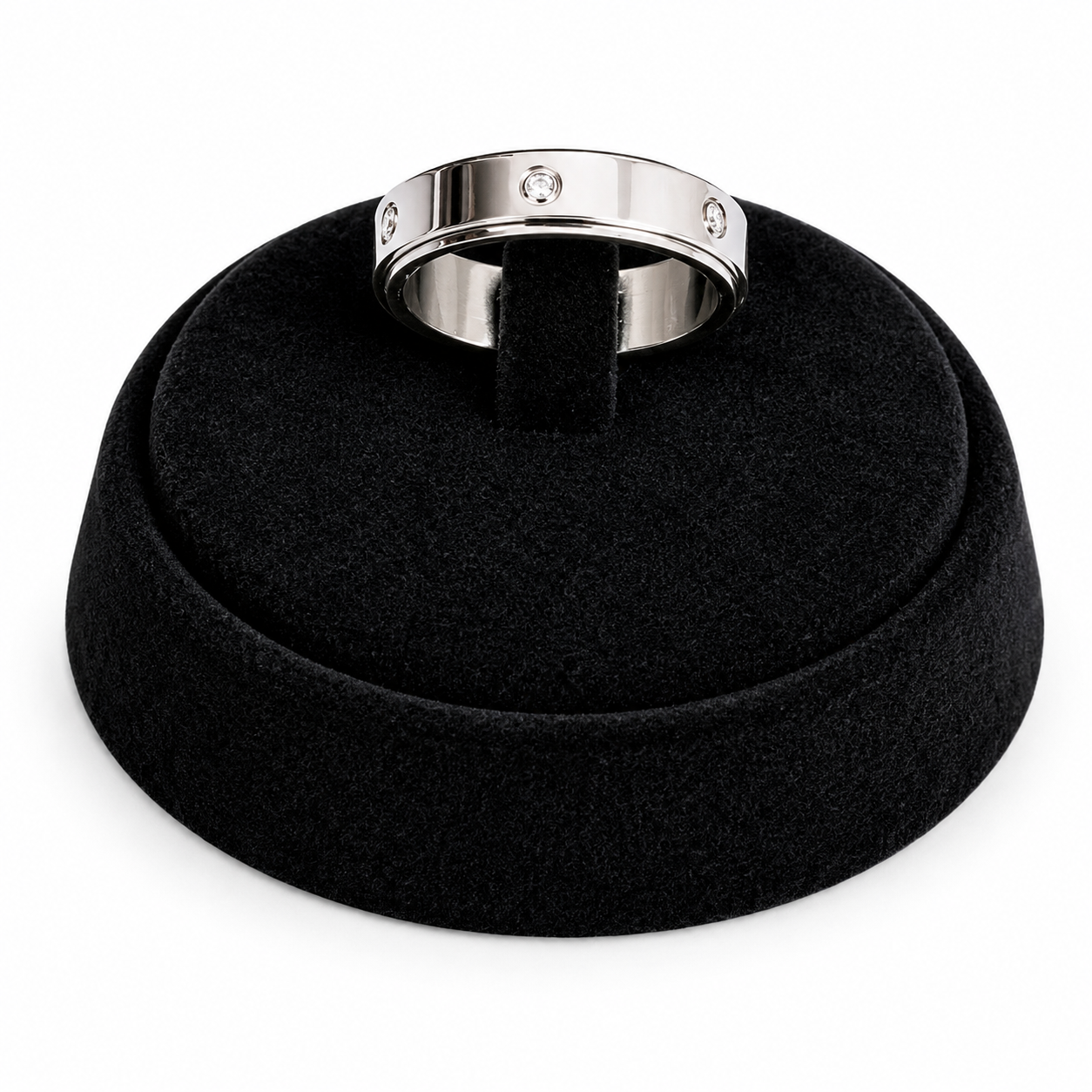 Borelli Silver Stainless Steel CZ Stone Screw Detail Ring