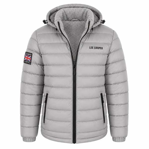 Lee Cooper Men’s Grey Puffer Jacket – Hooded Winter Essential