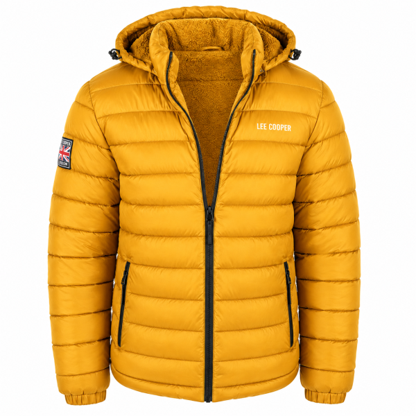 Lee Cooper Men’s Mustard Puffer Jacket – Hooded Winter Essential