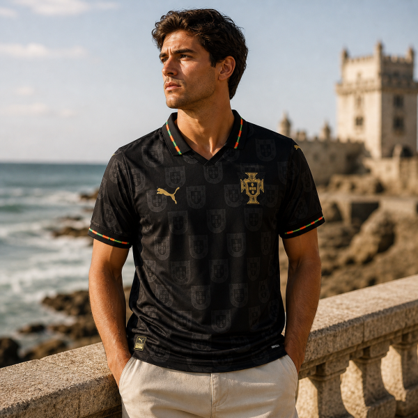 Alternative view of Portugal 2025/26 Eusebio Edition Jersey – Black – Size L – Last One