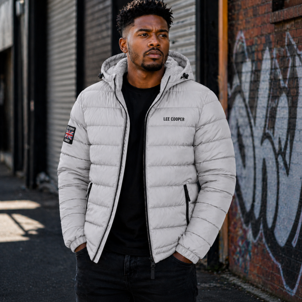 Alternative view of Lee Cooper Men’s Grey Puffer Jacket – Hooded Winter Essential