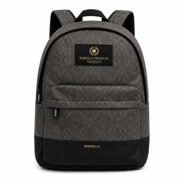 Borelli Premium Silvio Allover Monogram Backpack – Black