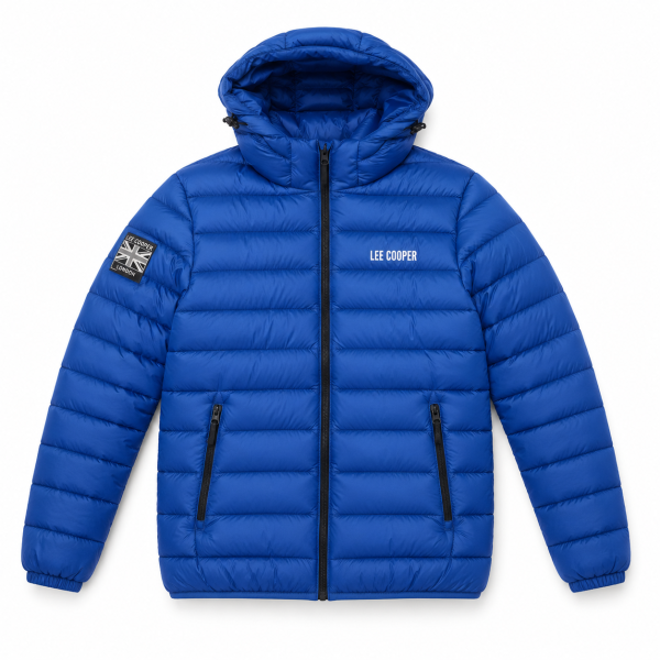 Lee Cooper Men’s Blue Puffer Jacket – Hooded Winter Essential