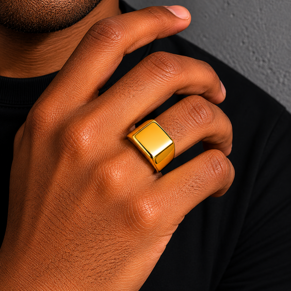 Alternative view of Borelli 18K Gold-Plated Stainless Steel Polished Signet Ring