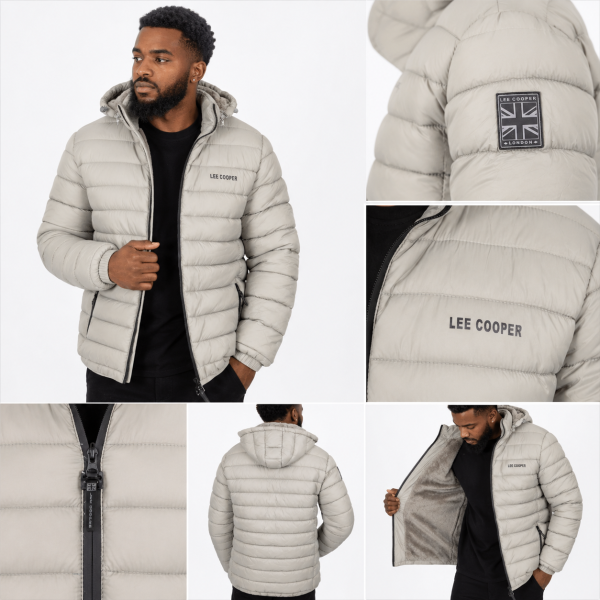 Alternative view of Lee Cooper Men’s Grey Puffer Jacket – Hooded Winter Essential