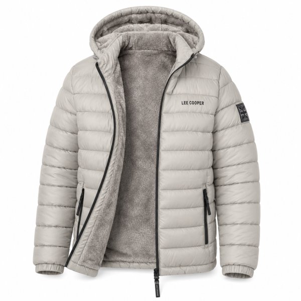 Lee Cooper Men’s Grey Puffer Jacket – Hooded Winter Essential