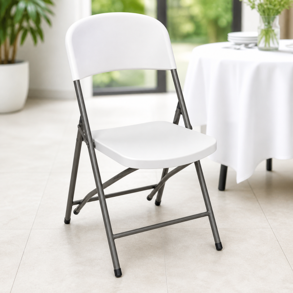 Alternative view of UniQue Blow Moulded Folding Plastic Chair With Steel Frame – White
