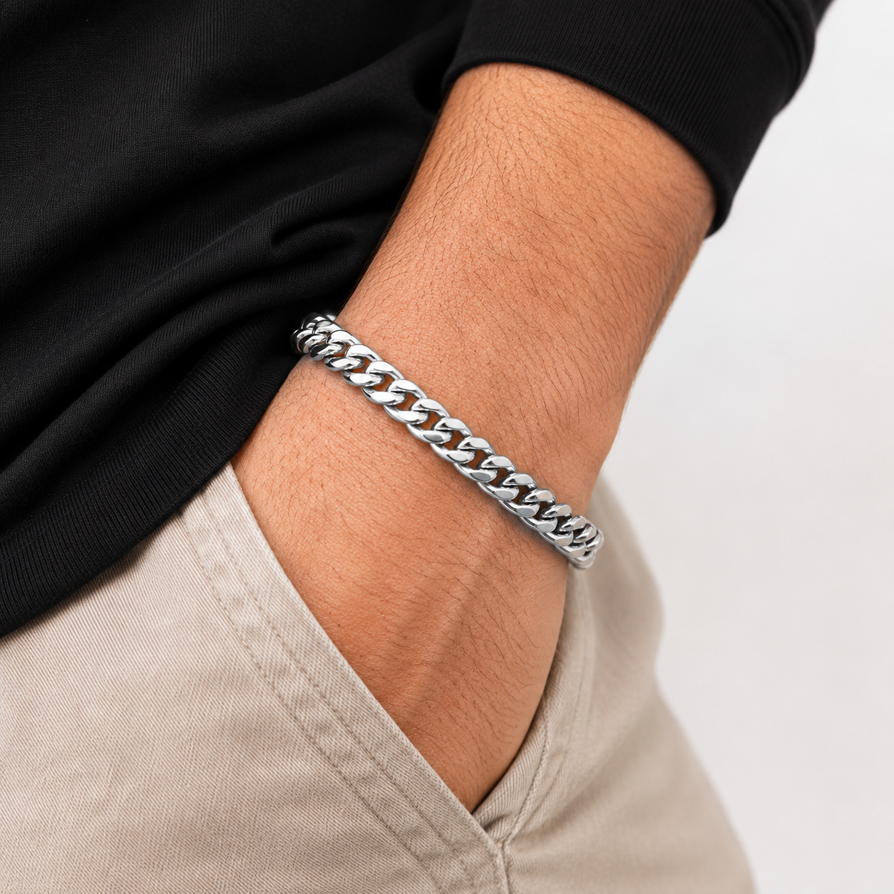 Borelli Silver Stainless Steel Cuban Link Bracelet - Image 2