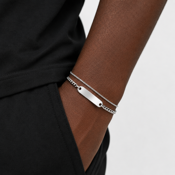 Alternative view of Borelli Silver Stainless Steel ID Plate Bracelet