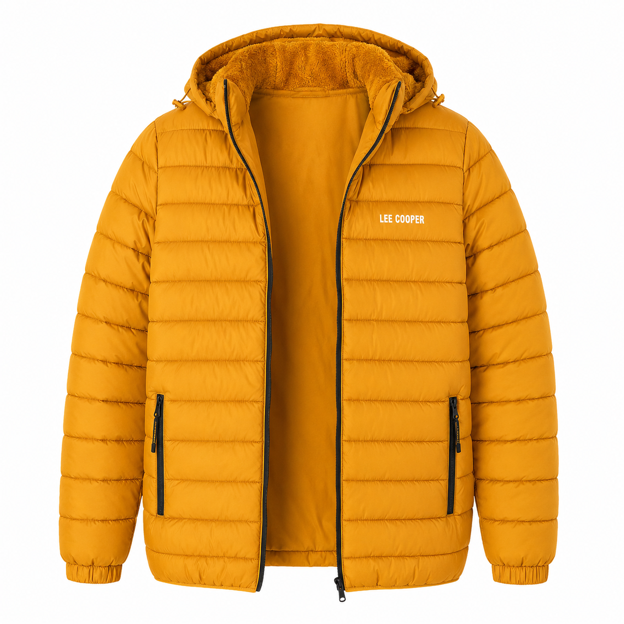 Lee Cooper Men’s Mustard Puffer Jacket – Hooded Winter Essential - Image 2