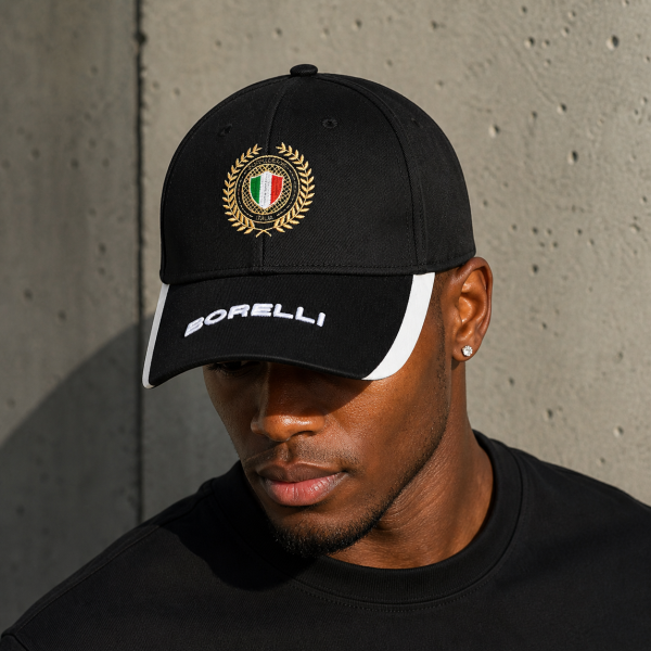 The Umberto Black Cotton Peak Cap – Black