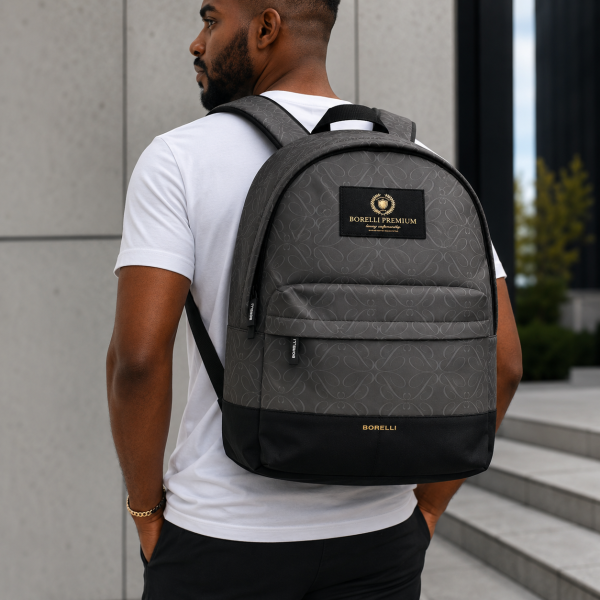 Alternative view of Borelli Premium Silvio Allover Monogram Backpack – Black