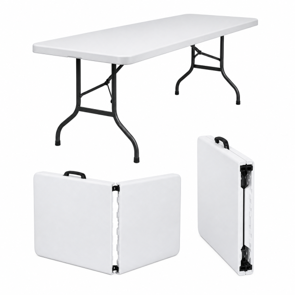 UniQue Foldable Rectangle 1.8 Metre White Trestle Table – 8 Seater