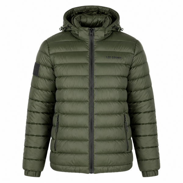 Lee Cooper Men’s Olive Puffer Jacket – Hooded Winter Essential