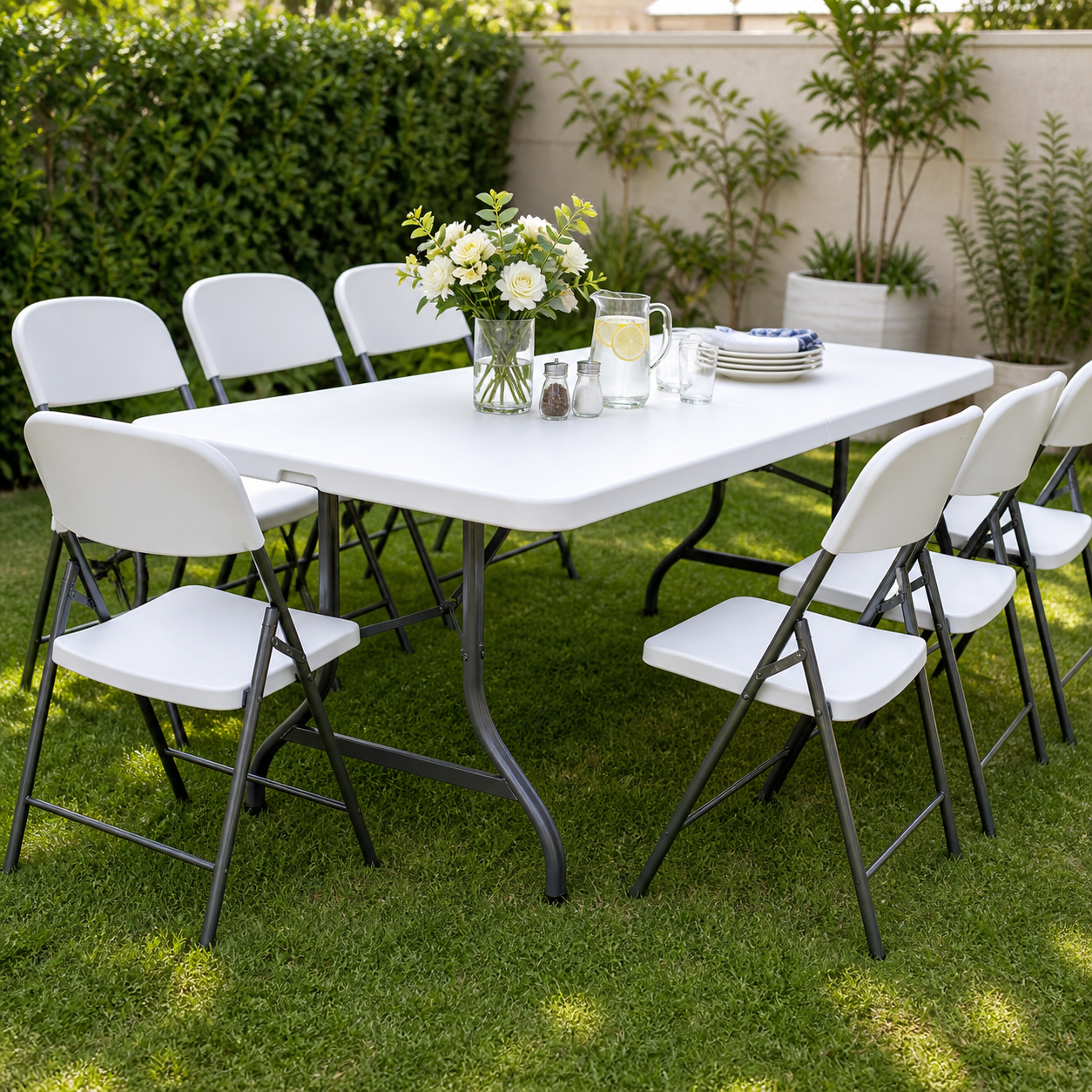 UniQue Foldable Rectangle 1.8 Metre White Trestle Table – 8 Seater - Image 2