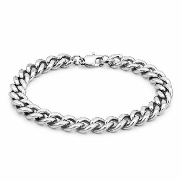 Borelli Silver Stainless Steel Cuban Link Bracelet