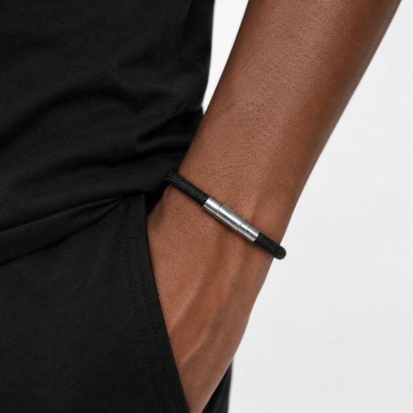 Alternative view of Borelli Silver Stainless Steel Black Cord Clasp Bracelet